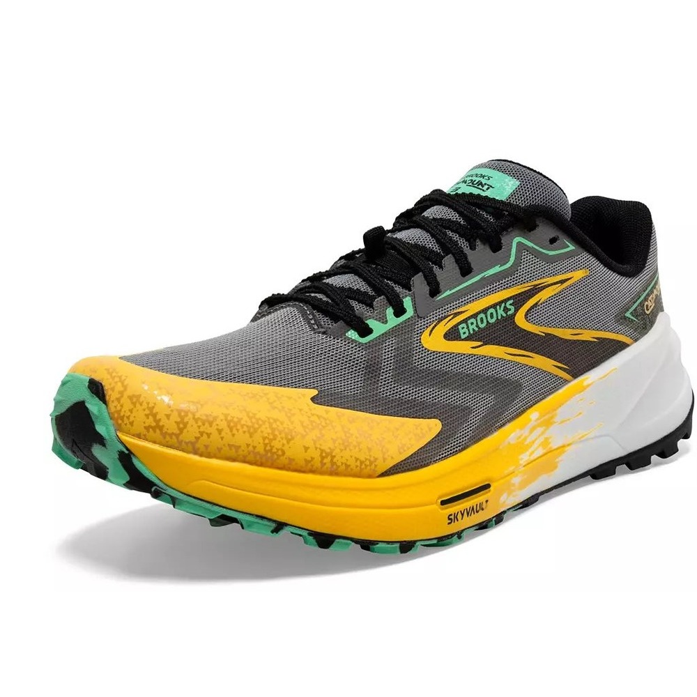 Brooks Catamount 3 Men Trail Running Shoes Lemon Chrome Sedona Sage 10.5D NEW - Picture 7 of 8